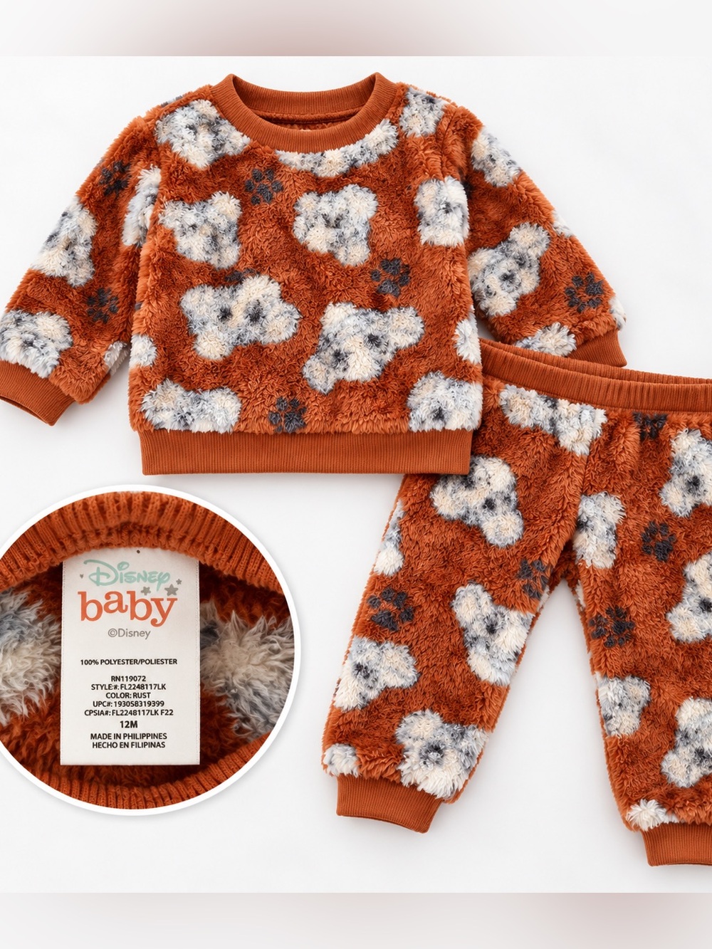 Disney Baby 12M Plush Fleece 2 Piece Outfit Set Rust Animal Print. SIMBA